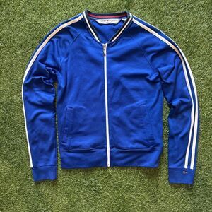 VTG Tommy Hilfiger Sweater Women Medium Blue Full Zip Track Jacket Sweatshirt